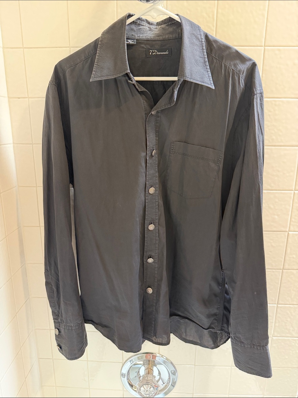 7 Dismonds studded detail black button down shirt SZ Large